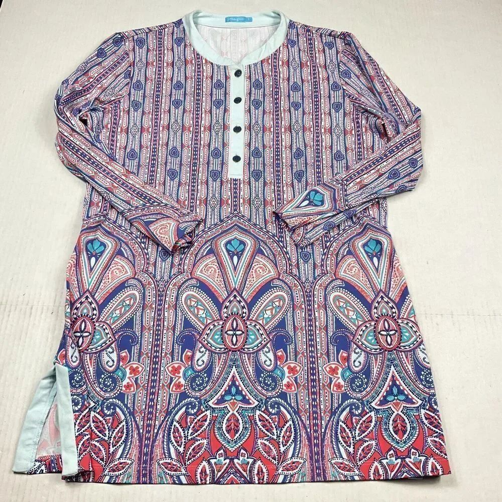 J.McLaughlin Tunic Blouse Paisley 3/4 Sleeve Popover Stretchy Shirt Size Small
